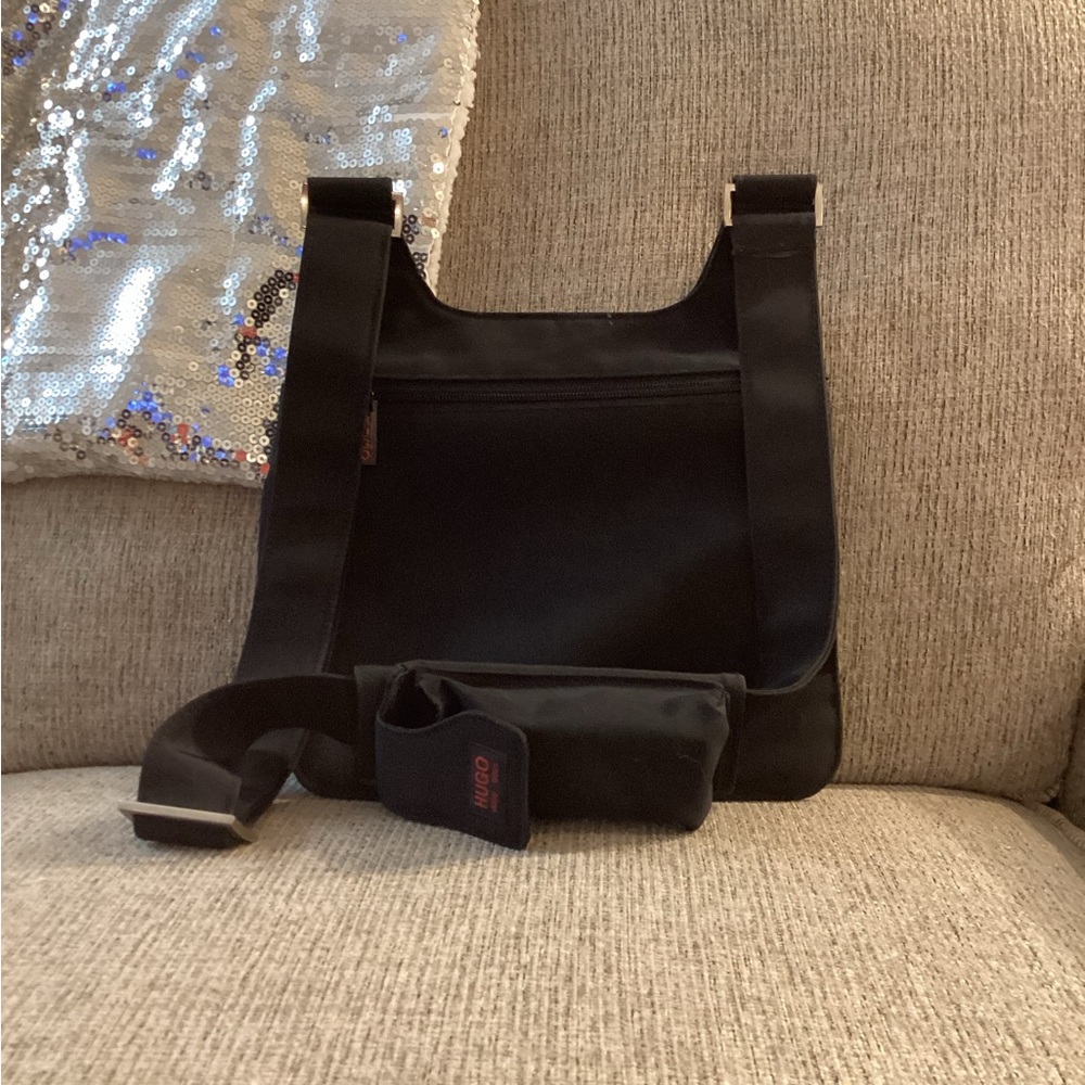 Hugo Boss Black Messenger Bag with Adjustable Strap and Minimalist Design